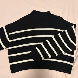 H&M Black and White Striped Mock Turtleneck Sweater